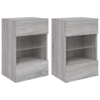 TV-Wandschränke mit LED-Leuchten 2 Stk. Grau Sonoma