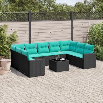 ARDEBO.de - 10-tlg. Garten-Sofagarnitur mit Kissen Schwarz Poly Rattan