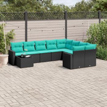 ARDEBO.de - 10-tlg. Garten-Sofagarnitur mit Kissen Schwarz Poly Rattan