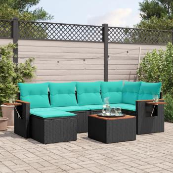 ARDEBO.de - 7-tlg. Garten-Sofagarnitur mit Kissen Schwarz Poly Rattan