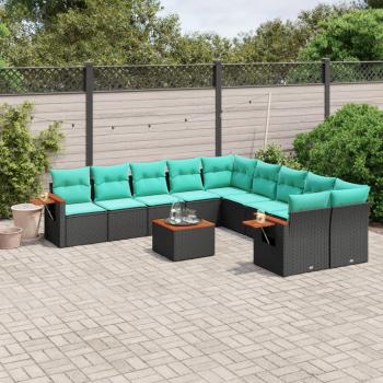 ARDEBO.de - 11-tlg. Garten-Sofagarnitur mit Kissen Schwarz Poly Rattan