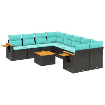 9-tlg. Garten-Sofagarnitur mit Kissen Schwarz Poly Rattan
