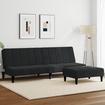 ARDEBO.de - Schlafsofa 2-Sitzer mit Fußhocker Schwarz Samt