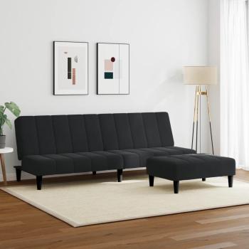 Schlafsofa 2-Sitzer mit Fußhocker Schwarz Samt