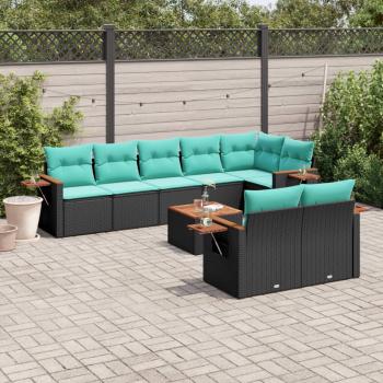ARDEBO.de - 9-tlg. Garten-Sofagarnitur mit Kissen Schwarz Poly Rattan