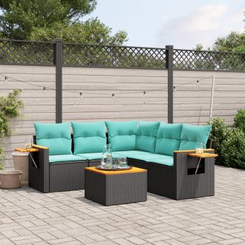ARDEBO.de - 6-tlg. Garten-Sofagarnitur mit Kissen Schwarz Poly Rattan