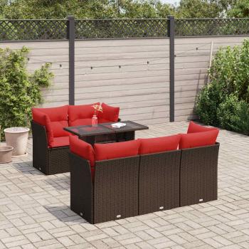 ARDEBO.de - 6-tlg. Garten-Sofagarnitur mit Kissen Braun Poly Rattan Akazie