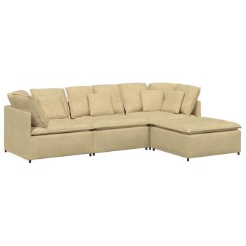 Modulares Sofa mit Fußhocker Kissen Cordstoff Hellgrün Grau