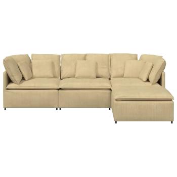 Modulares Sofa mit Fußhocker Kissen Cordstoff Hellgrün Grau