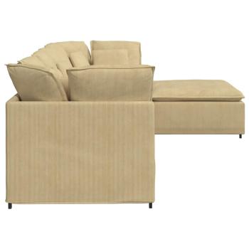Modulares Sofa mit Fußhocker Kissen Cordstoff Hellgrün Grau