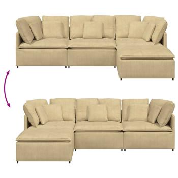 Modulares Sofa mit Fußhocker Kissen Cordstoff Hellgrün Grau