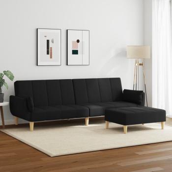 Schlafsofa 2-Sitzer mit Fußhocker Schwarz Stoff