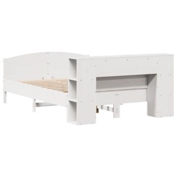 Massivholzbett mit Regal ohne Matratze Weiß 120x190 cm Kiefer