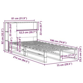 Massivholzbett mit Regal ohne Matratze Weiß 75x190 cm