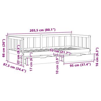 Tagesbett mit Schubladen Weiß 80x200 cm Kiefernholz
