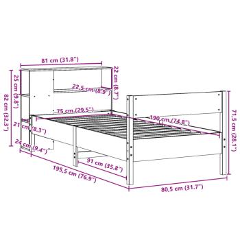 Massivholzbett mit Regal ohne Matratze Weiß 75x190 cm Kiefer