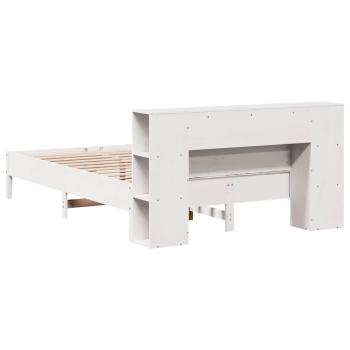 Massivholzbett mit Regal ohne Matratze Weiß 120x190 cm Kiefer