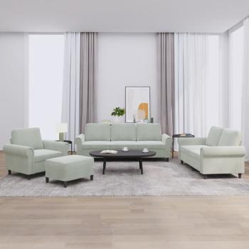 ARDEBO.de - 4-tlg. Sofagarnitur mit Kissen Hellgrau Samt