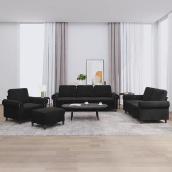 ARDEBO.de - 4-tlg. Sofagarnitur mit Kissen Schwarz Samt