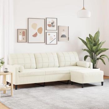 ARDEBO.de - 3-Sitzer-Sofa mit Hocker Creme 210 cm Samt