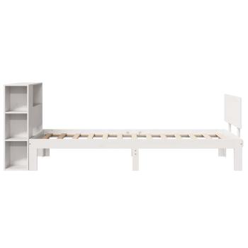 Massivholzbett mit Regal ohne Matratze Weiß 75x190 cm Kiefer