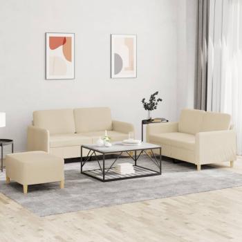 ARDEBO.de - 3-tlg. Sofagarnitur mit Kissen Creme Stoff
