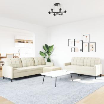 3-tlg. Sofagarnitur mit Kissen Creme Samt
