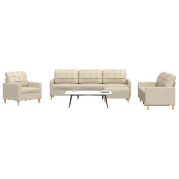 ARDEBO.de - 4-tlg. Sofagarnitur mit Fußhocker Creme Stoff