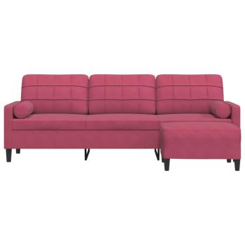 3-Sitzer-Sofa mit Hocker Weinrot 210 cm Samt
