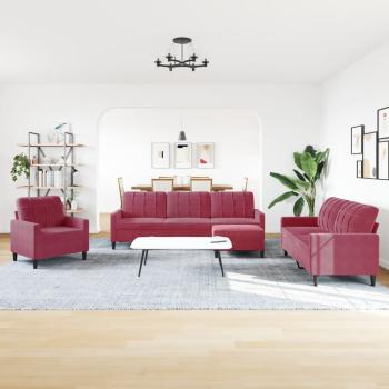 4-tlg. Sofagarnitur mit Kissen Weinrot Samt