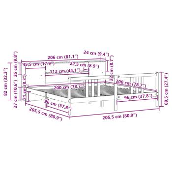 Massivholzbett mit Regal ohne Matratze 200x200 cm Kiefernholz