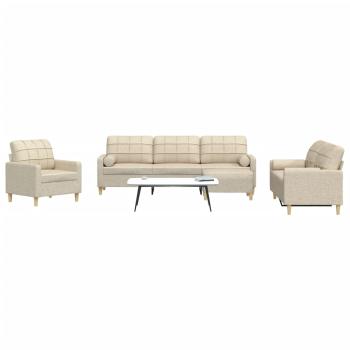 ARDEBO.de - 4-tlg. Sofagarnitur mit Fußhocker & Dekokissen Creme Stoff