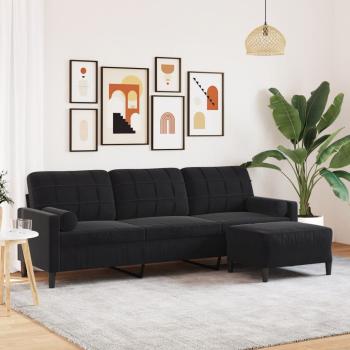 ARDEBO.de - 3-Sitzer-Sofa mit Hocker Schwarz 210 cm Samt