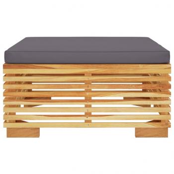 Gartenhocker mit Dunkelgrauen Kissen Massivholz Teak