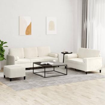 ARDEBO.de - 3-tlg. Sofagarnitur mit Kissen Creme Samt