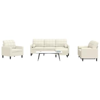 ARDEBO.de - 4-tlg. Sofagarnitur mit Kissen und Nackenrollen Creme Samt