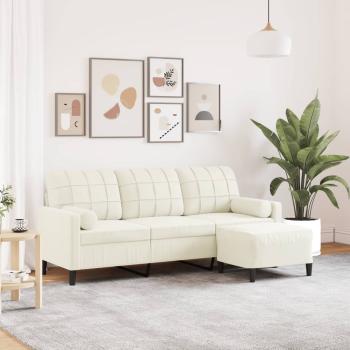 ARDEBO.de - 3-Sitzer-Sofa mit Hocker Creme 180 cm Samt