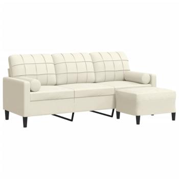 3-Sitzer-Sofa mit Hocker Creme 180 cm Samt