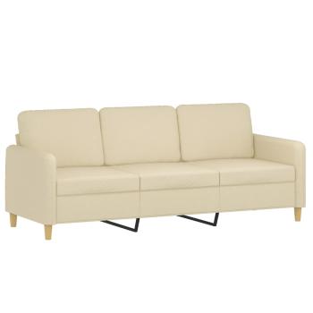 3-Sitzer-Sofa mit Hocker Creme 180 cm Stoff