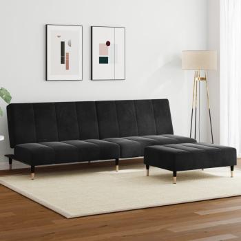ARDEBO.de - Schlafsofa 2-Sitzer mit Fußhocker Schwarz Samt