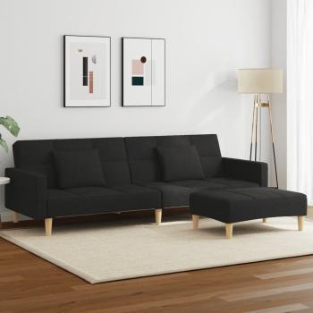 ARDEBO.de - Schlafsofa 2-Sitzer mit Fußhocker Schwarz Stoff
