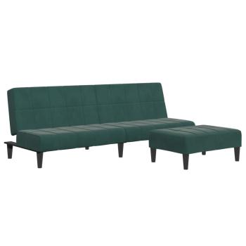 Schlafsofa 2-Sitzer mit Fußhocker Dunkelgrün Samt