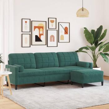 ARDEBO.de - 3-Sitzer-Sofa mit Hocker Dunkelgrün 210 cm Samt
