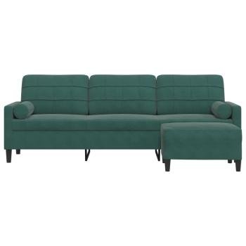 3-Sitzer-Sofa mit Hocker Dunkelgrün 210 cm Samt