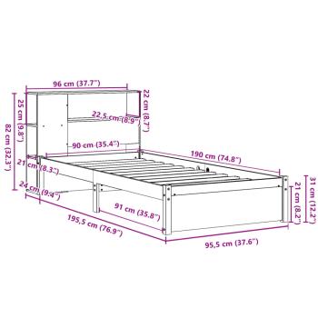 Massivholzbett mit Regal ohne Matratze 90x190 cm Kiefernholz