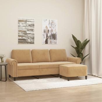 ARDEBO.de - 3-Sitzer-Sofa mit Hocker Braun 180 cm Samt