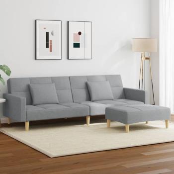 ARDEBO.de - Schlafsofa 2-Sitzer mit Fußhocker Hellgrau Stoff