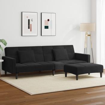 ARDEBO.de - Schlafsofa 2-Sitzer mit Fußhocker Schwarz Samt