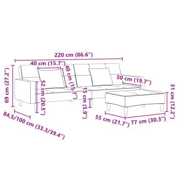Schlafsofa 2-Sitzer mit Fußhocker Schwarz Samt