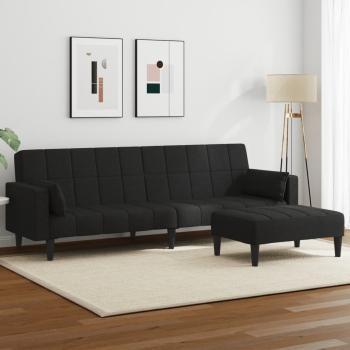 ARDEBO.de - Schlafsofa 2-Sitzer mit Fußhocker Schwarz Stoff